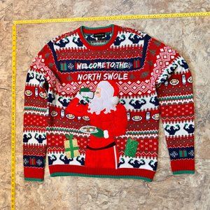 North Swole Muscle Santa Christmas Sweater Holiday Party Red Green Size Large L